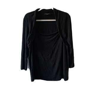 Jones New York Womens Plus Size 1X Black Stretch Blouse Top